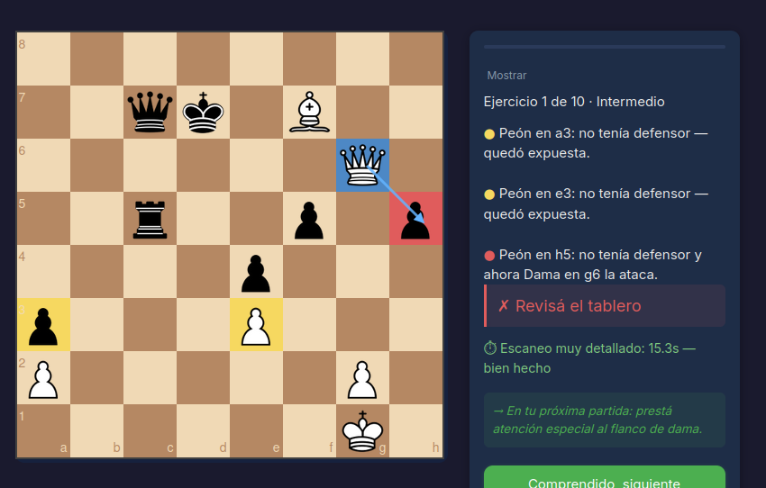 Entrenador Táctico — feedback con flechas SVG
